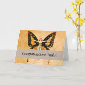 フラッパーバタフライ飛んでいるウーマンイラストレーション カード (黄色い花)