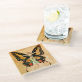 フラッパーバタフライ飛んでいるウーマンイラストレーション ガラスコースター (アングル)