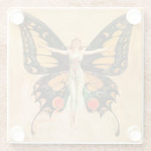 フラッパーバタフライ飛んでいるウーマンイラストレーション ガラスコースター (裏面)