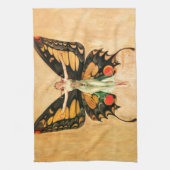 フラッパーバタフライ飛んでいるウーマンイラストレーション キッチンタオル (縦)