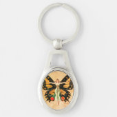 フラッパーバタフライ飛んでいるウーマンイラストレーション キーホルダー (正面)