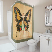 フラッパーバタフライ飛んでいるウーマンイラストレーション シャワーカーテン (インサイチュ)