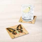 フラッパーバタフライ飛んでいるウーマンイラストレーション スクエアペーパーコースター (インサイチュ)