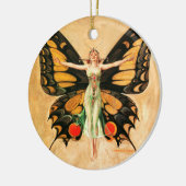 フラッパーバタフライ飛んでいるウーマンイラストレーション セラミックオーナメント (左)
