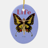 フラッパーバタフライ飛んでいるウーマンイラストレーション セラミックオーナメント (正面)