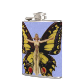 フラッパーバタフライ飛んでいるウーマンイラストレーション フラスク (左)