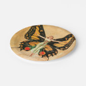 フラッパーバタフライ飛んでいるウーマンイラストレーション ペーパープレート (アングル)