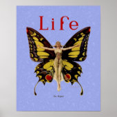 フラッパーバタフライ飛んでいるウーマンイラストレーション ポスター (正面)