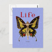 フラッパーバタフライ飛んでいるウーマンイラストレーション ポストカード (正面/裏面)