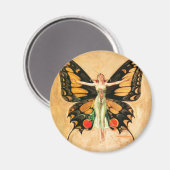 フラッパーバタフライ飛んでいるウーマンイラストレーション マグネット (正面/裏面)