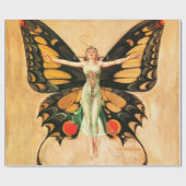 フラッパーバタフライ飛んでいるウーマンイラストレーション ラッピングペーパー (フラット)