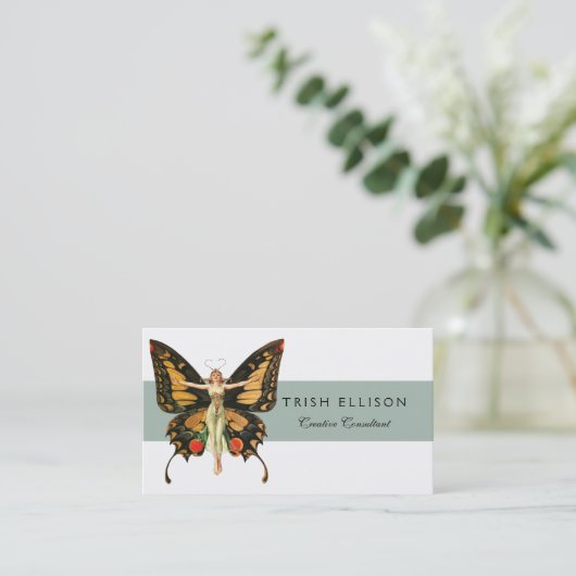 フラッパーバタフライ飛んでいるウーマンイラストレーション 名刺 (スタンド正面)