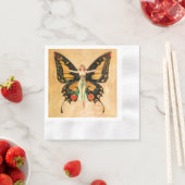 フラッパーバタフライ飛んでいるウーマンイラストレーション 縁ありカクテルナプキン (インサイチュ)