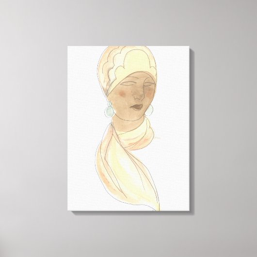 フラッパーファッションスケッチ – スカーフ付き女性 キャンバスプリント (正面)
