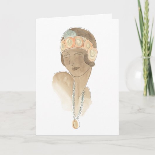 フラッパーファッションスケッチ – ヘアピース付き女性 カード (正面)