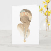 フラッパーファッションスケッチ – ヘアピース付き女性 カード (黄色い花)