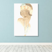 フラッパーファッションスケッチ – ヘアピース付き女性 キャンバスプリント (インサイチュ (ウッドフロア))