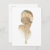 フラッパーファッションスケッチ – ヘアピース付き女性 ポストカード (正面/裏面)