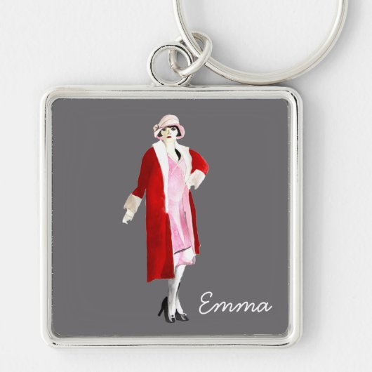 フラッパーヴィンテージファッションレディ20代 キーホルダー (正面)