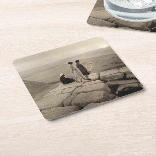 フラッパー女の子サンライズクフーピラミッド、エジプト1920 スクエアペーパーコースター (アングル)