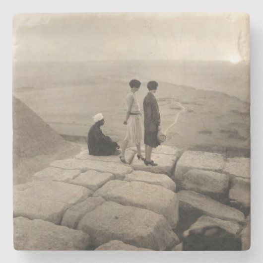 フラッパー女の子サンライズクフーピラミッド、エジプト1920 ストーンコースター (正面)