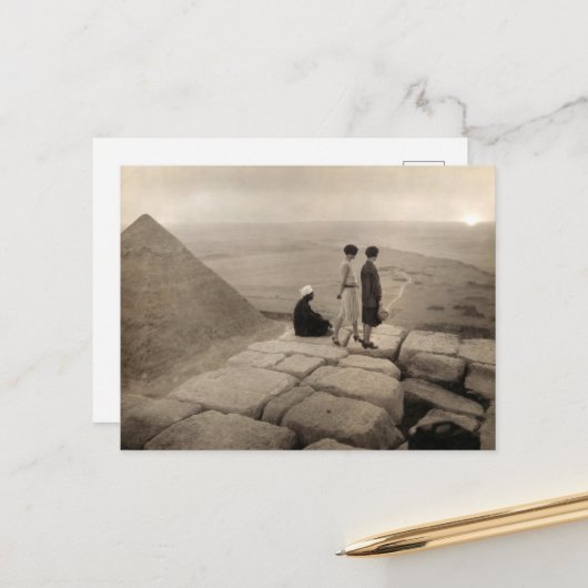 フラッパー女の子サンライズクフーピラミッド、エジプト1920 ポストカード (正面/裏面インサイチュ)
