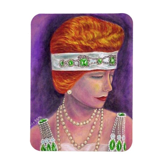 フラッパー女の子パールエメラルズヘッドバンド1920s宝石 マグネット (縦)