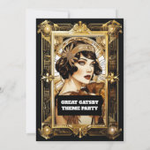 フラッパー女の子ブルネット1920のフォーマル衣装パーティー 招待状 (裏面)