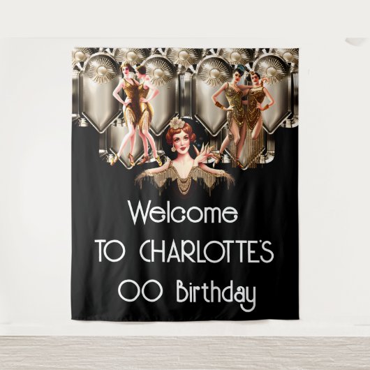 フラッパー女子1920アートデコギャツビー素晴らしテーマ タペストリー (正面)