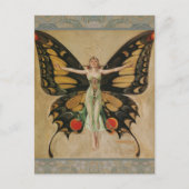 フラッパー飛んでいるバタフライウーマンクラシックイラストレーション ポストカード (正面)