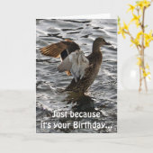 フラッピングマガモのアヒルのおもしろいなバースデー・カード カード (黄色い花)