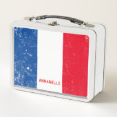 フラッフランスのグルッ動揺してクスクール名前をカスタムする メタルランチボックス (正面)