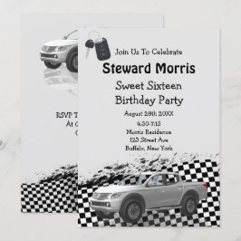フラッ市松模様にグトラックSweet sixteen誕生日パーティー 招待状