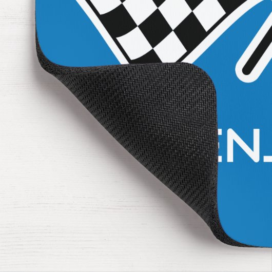フラッ市松模様にグ名前をカスタムするレーシングブルー マウスパッド (コーナー)