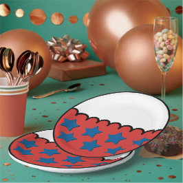 フラッ赤と白トデザインとブルースターズ ペーパープレート