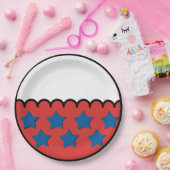 フラッ赤と白トデザインとブルースターズ ペーパープレート (パーティー)