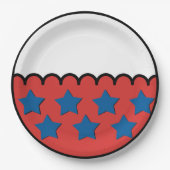 フラッ赤と白トデザインとブルースターズ ペーパープレート (正面)