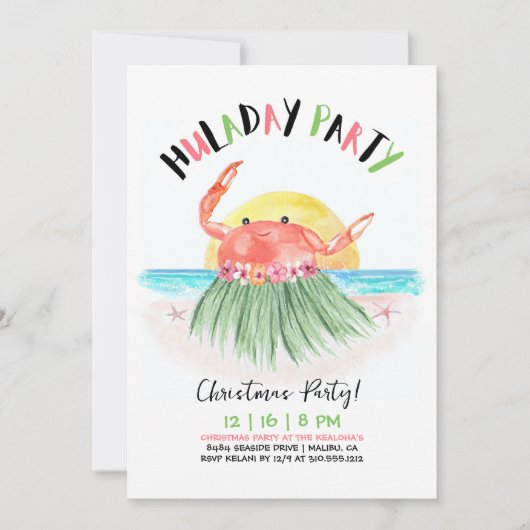 フラデーパーティーカニハワイアントロピカルクリスマス 招待状 (正面)