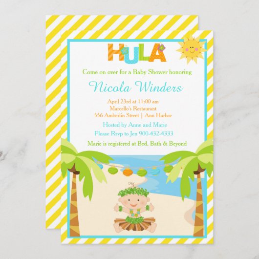 フラトロピカルボーイベビーシャワー 招待状 (正面/裏面)