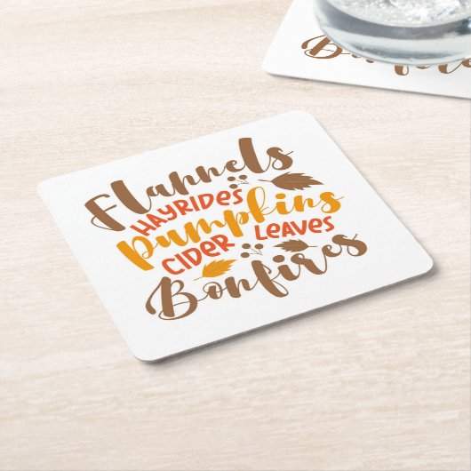 フラネルヘイ乗りカボチャのサイダー離れズ焚き火 スクエアペーパーコースター (アングル)