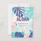 フラハワイアンルアウ（ハワイ式宴会）テーマ誕生日招待状 出欠カード (正面)