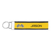 フラパーソナライズされたグ市松模様に名前をカスタムする黄 リストバンドキーホルダー (鍵左)
