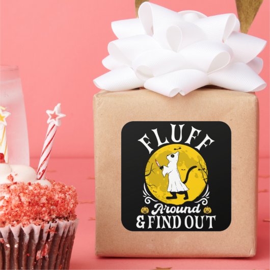 フラフのまわりにとハロウィーンのホラー猫を見つける スクエアシール (パーティー)