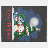 フラフメリーマスかわいい猫クリスマス フリースブランケット (正面(横))