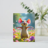 フラフープをするかわいいネズミ、カスタム ポストカード (スタンド正面)
