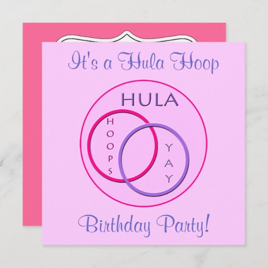 フラフープピンクパープル子供の誕生日パーティー 招待状 (正面/裏面)