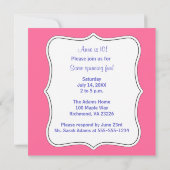 フラフープピンクパープル子供の誕生日パーティー 招待状 (裏面)