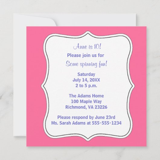 フラフープピンクパープル子供の誕生日パーティー 招待状 (裏面)