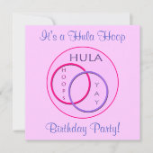 フラフープピンクパープル子供の誕生日パーティー 招待状 (正面)