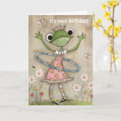 フラフープフロッグ – 誕生日カード カード (黄色い花)